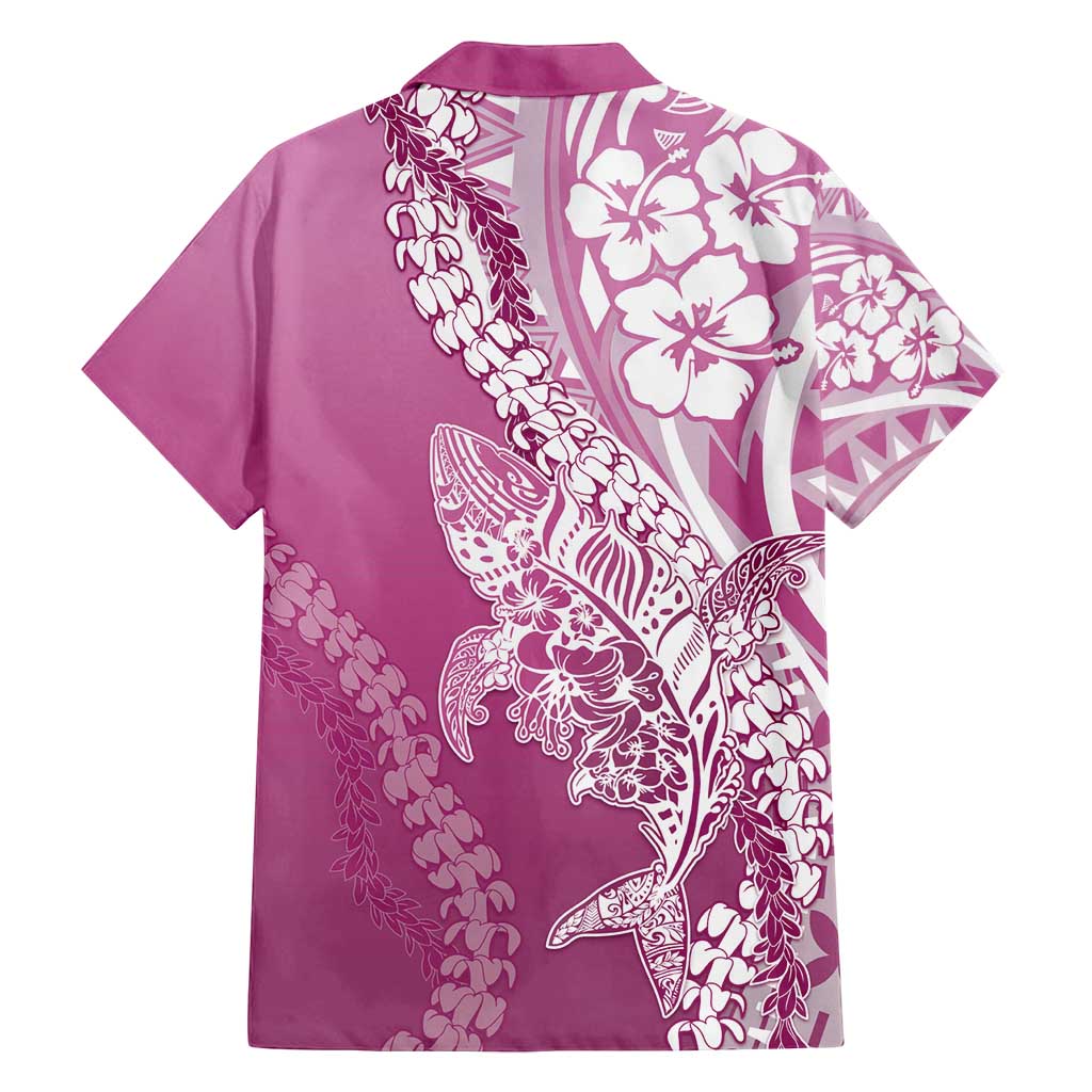 Hawaii Puakenikeni And Maile Lei Family Matching Long Sleeve Bodycon Dress and Hawaiian Shirt Pink Polynesian Shark Tattoo DT05 - Polynesian Pride