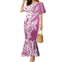 Hawaii Puakenikeni And Maile Lei Family Matching Mermaid Dress and Hawaiian Shirt Pink Polynesian Shark Tattoo DT05 Mom's Dress Pink - Polynesian Pride