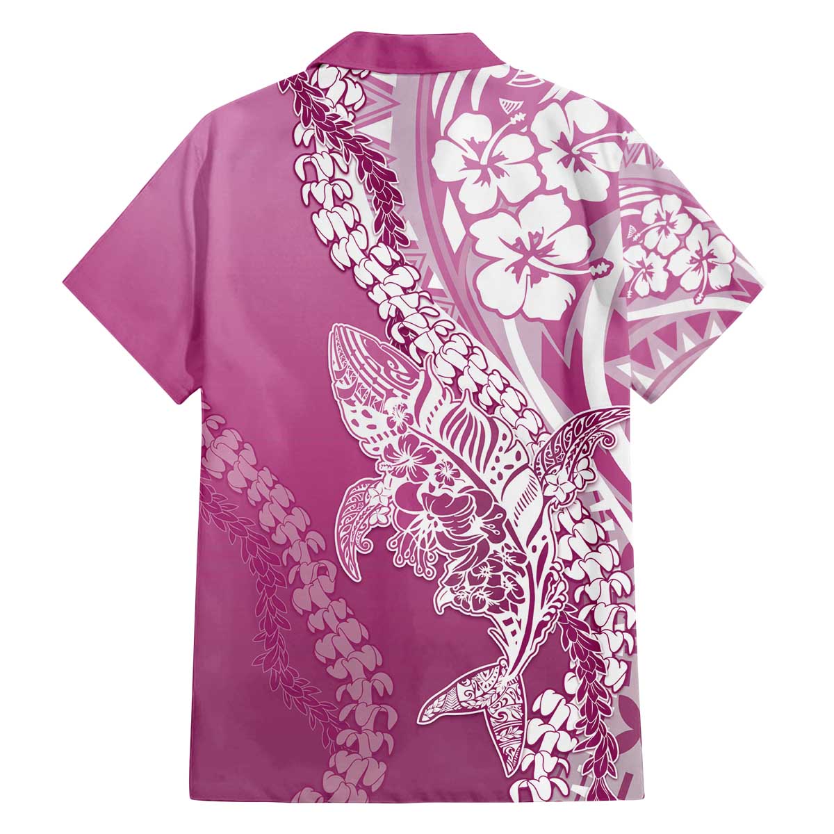 Hawaii Puakenikeni And Maile Lei Family Matching Off The Shoulder Long Sleeve Dress and Hawaiian Shirt Pink Polynesian Shark Tattoo DT05