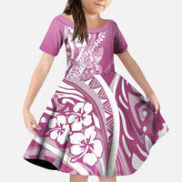 Hawaii Puakenikeni And Maile Lei Family Matching Off Shoulder Maxi Dress and Hawaiian Shirt Pink Polynesian Shark Tattoo DT05 Daughter's Dress Pink - Polynesian Pride