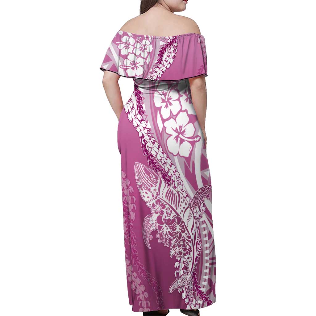 Hawaii Puakenikeni And Maile Lei Family Matching Off Shoulder Maxi Dress and Hawaiian Shirt Pink Polynesian Shark Tattoo DT05 - Polynesian Pride