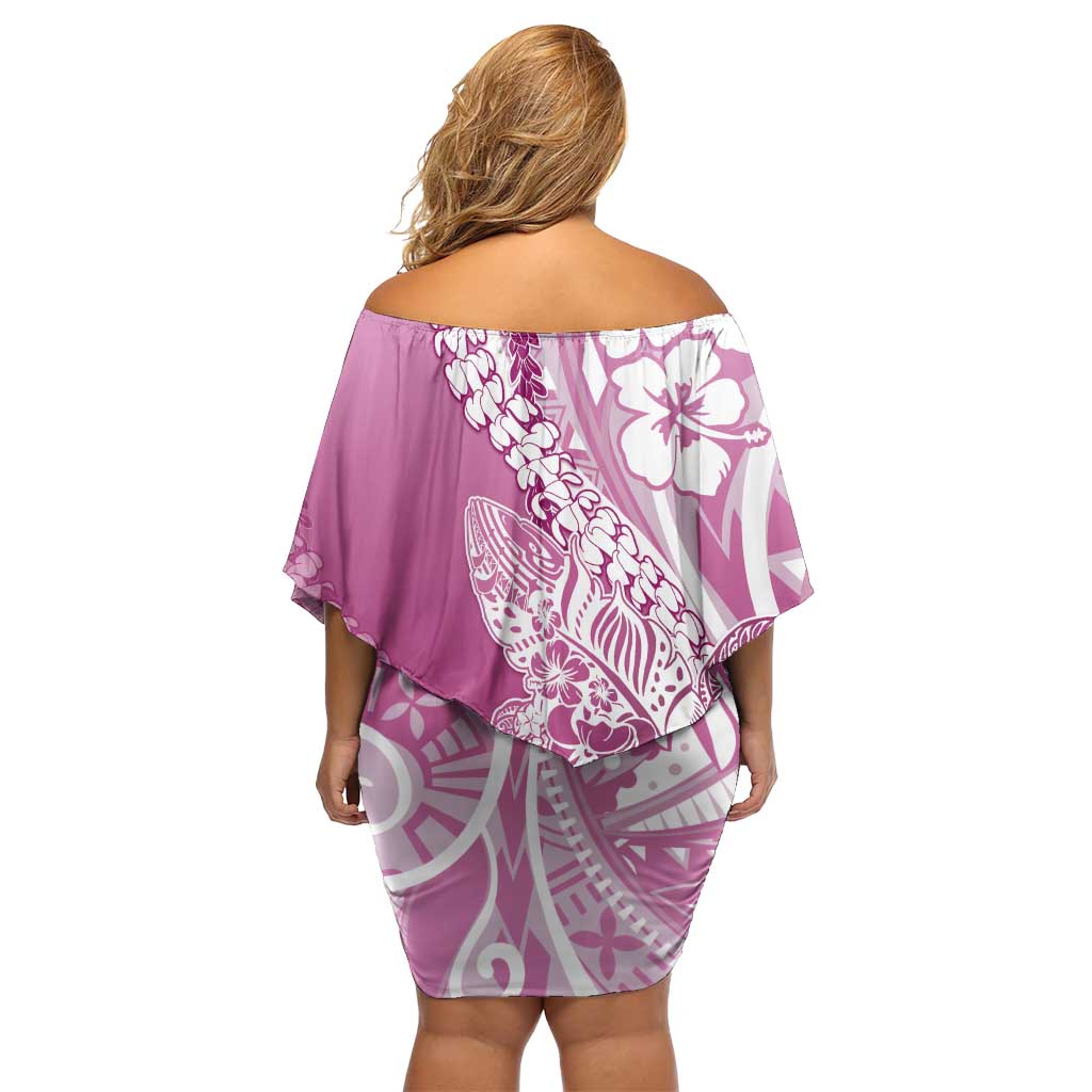 Hawaii Puakenikeni And Maile Lei Family Matching Off Shoulder Short Dress and Hawaiian Shirt Pink Polynesian Shark Tattoo DT05 - Polynesian Pride