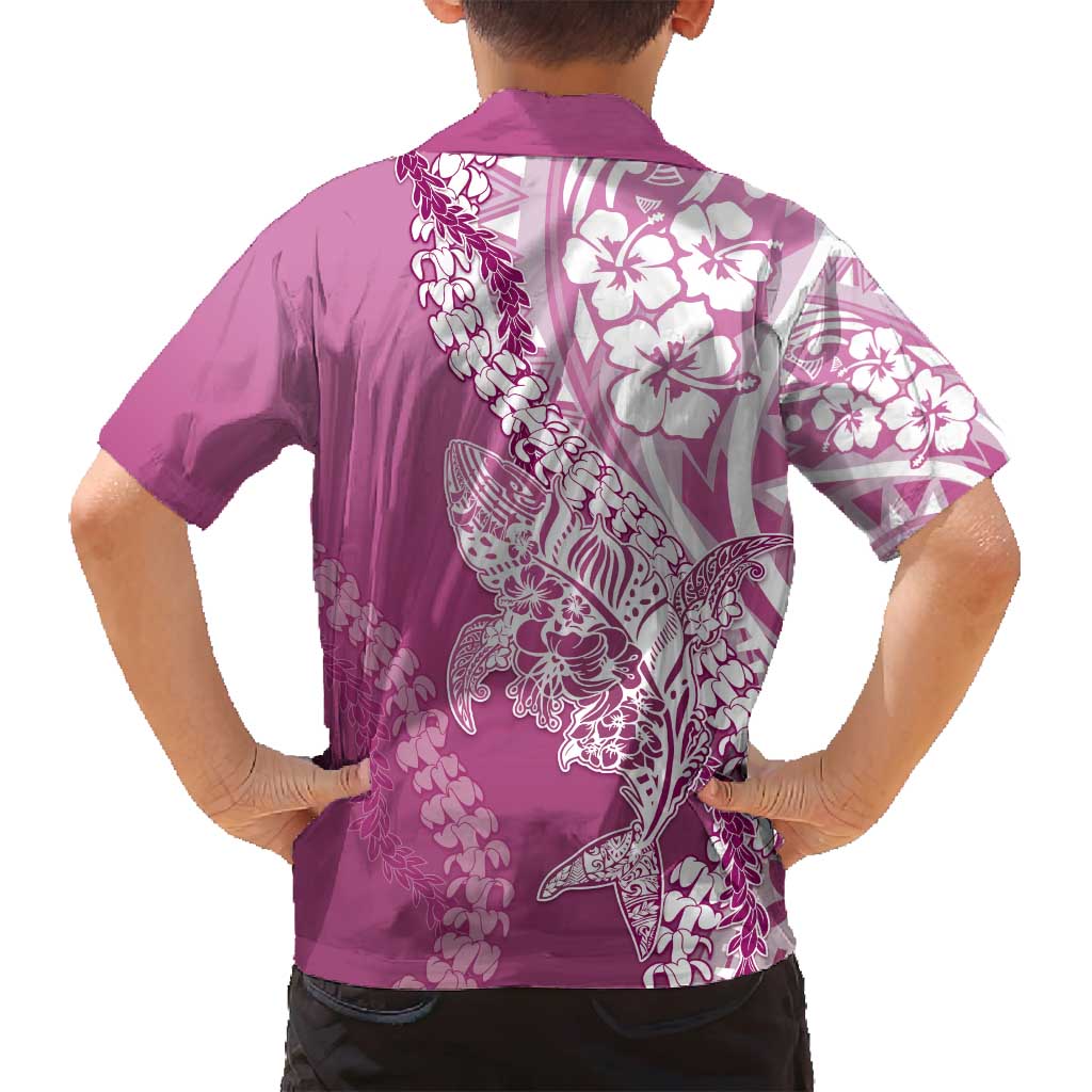 Hawaii Puakenikeni And Maile Lei Family Matching Puletasi and Hawaiian Shirt Pink Polynesian Shark Tattoo DT05 - Polynesian Pride