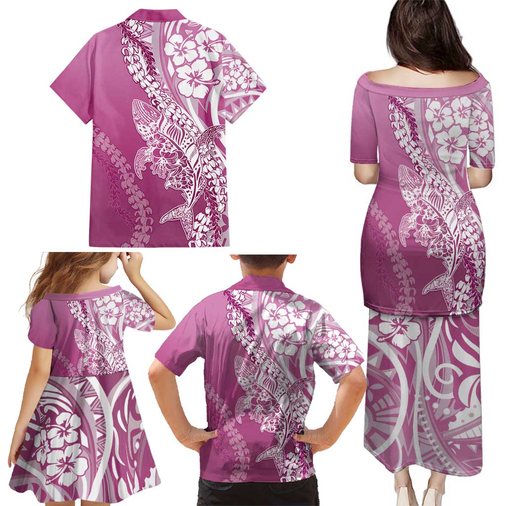 Hawaii Puakenikeni And Maile Lei Family Matching Puletasi and Hawaiian Shirt Pink Polynesian Shark Tattoo DT05 - Polynesian Pride