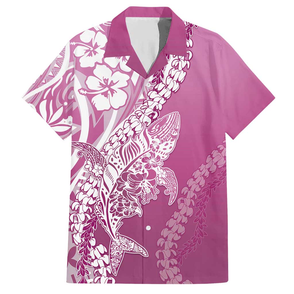 Hawaii Puakenikeni And Maile Lei Family Matching Short Sleeve Bodycon Dress and Hawaiian Shirt Pink Polynesian Shark Tattoo DT05 Dad's Shirt - Short Sleeve Pink - Polynesian Pride
