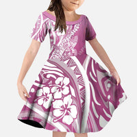 Hawaii Puakenikeni And Maile Lei Family Matching Summer Maxi Dress and Hawaiian Shirt Pink Polynesian Shark Tattoo DT05 Daughter's Dress Pink - Polynesian Pride