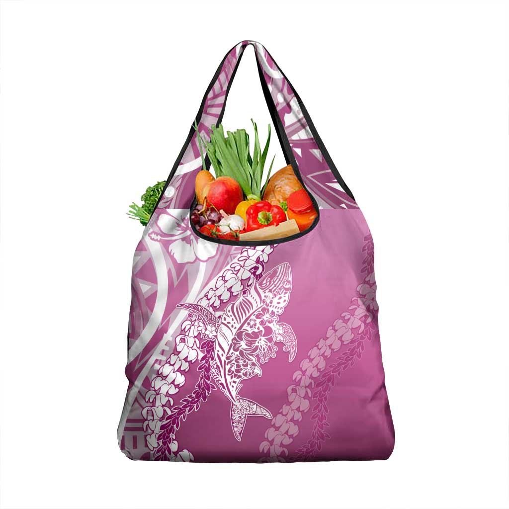 Hawaii Puakenikeni And Maile Lei Grocery Bag Pink Polynesian Shark Tattoo DT05