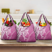 Hawaii Puakenikeni And Maile Lei Grocery Bag Pink Polynesian Shark Tattoo DT05