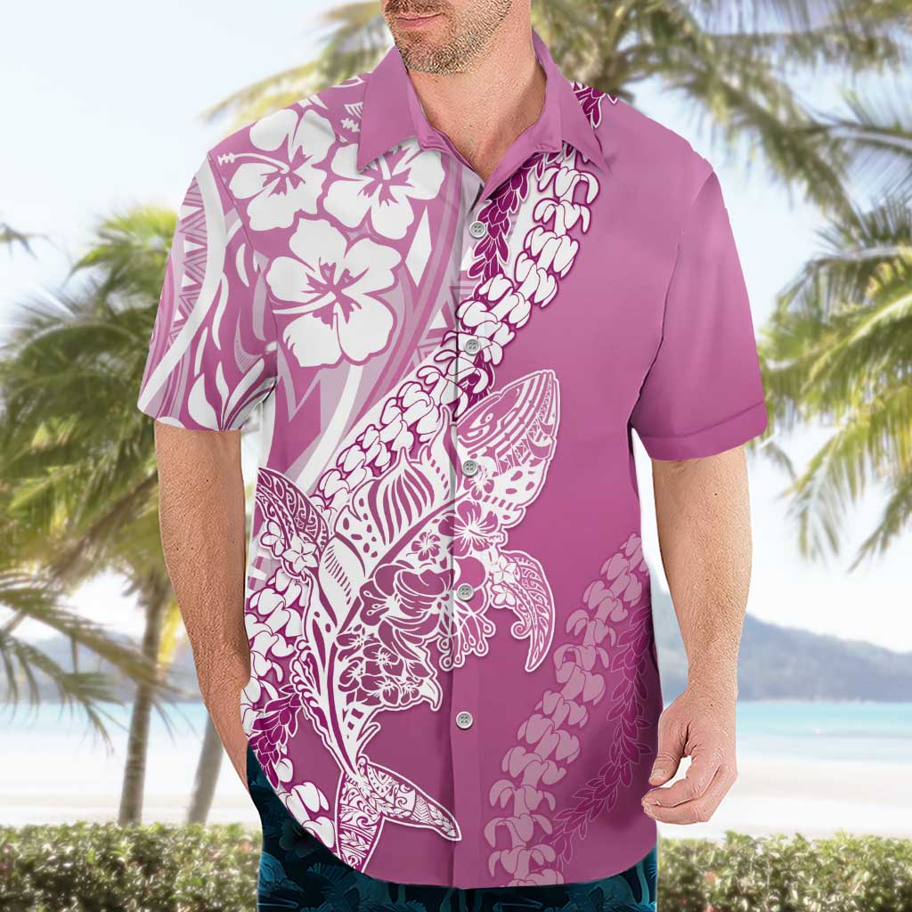 Hawaii Puakenikeni And Maile Lei Hawaiian Shirt Pink Polynesian Shark Tattoo DT05