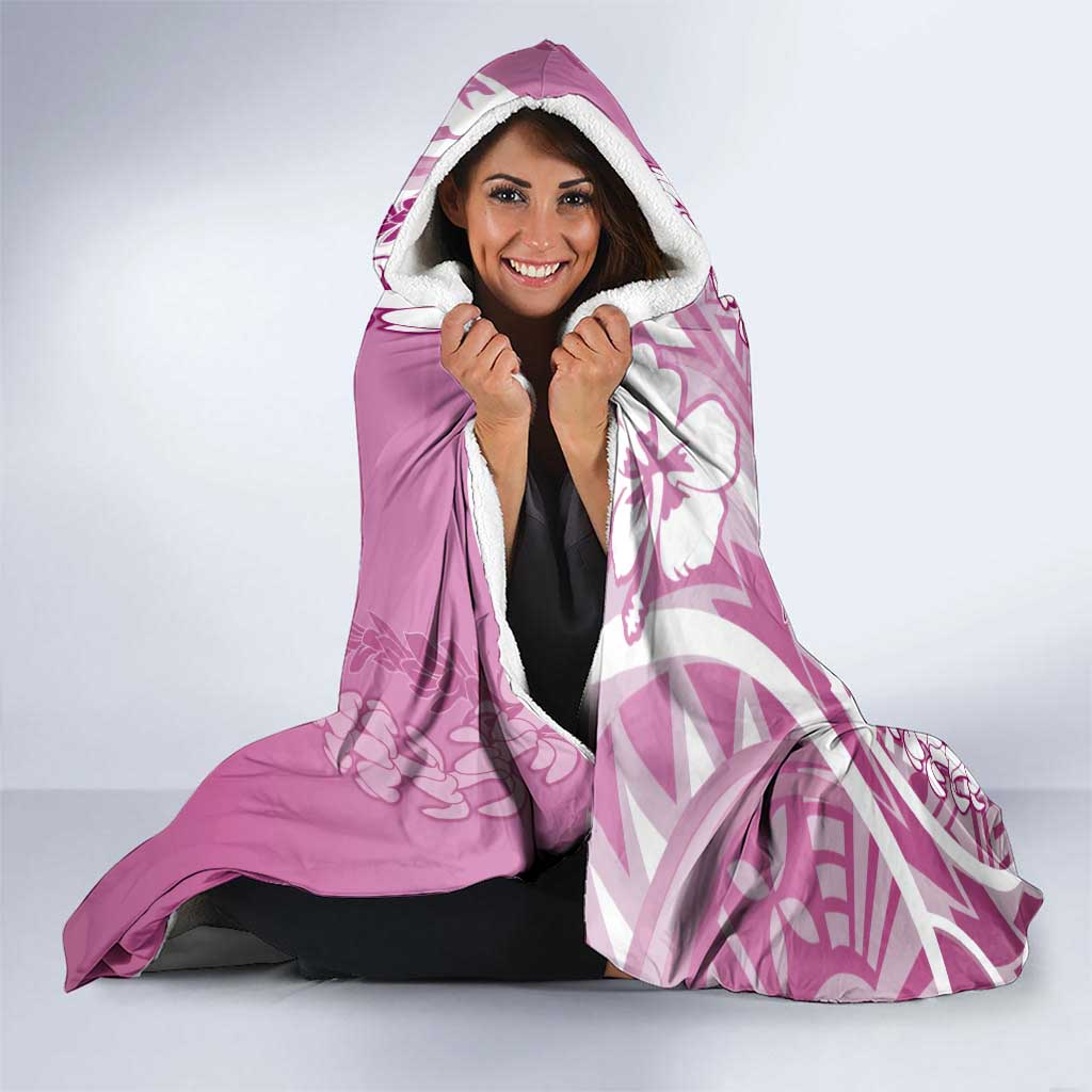 Hawaii Puakenikeni And Maile Lei Hooded Blanket Pink Polynesian Shark Tattoo DT05