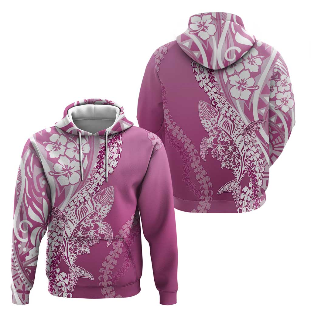 Hawaii Puakenikeni And Maile Lei Hoodie Pink Polynesian Shark Tattoo DT05