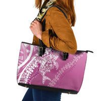 Hawaii Puakenikeni And Maile Lei Leather Tote Bag Pink Polynesian Shark Tattoo DT05 Pink - Polynesian Pride