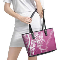 Hawaii Puakenikeni And Maile Lei Leather Tote Bag Pink Polynesian Shark Tattoo DT05 - Polynesian Pride