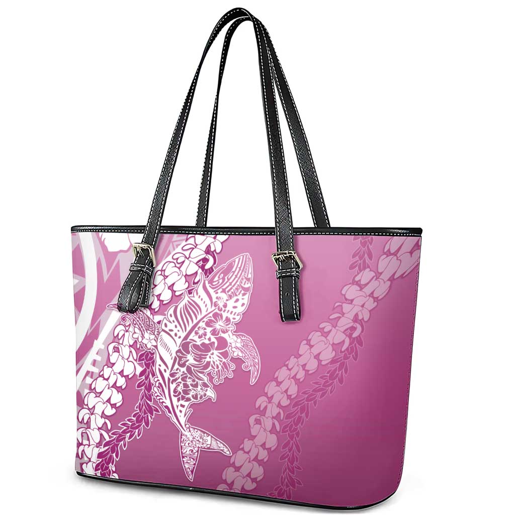 Hawaii Puakenikeni And Maile Lei Leather Tote Bag Pink Polynesian Shark Tattoo DT05 - Polynesian Pride