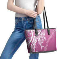 Hawaii Puakenikeni And Maile Lei Leather Tote Bag Pink Polynesian Shark Tattoo DT05 - Polynesian Pride