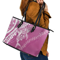 Hawaii Puakenikeni And Maile Lei Leather Tote Bag Pink Polynesian Shark Tattoo DT05 - Polynesian Pride