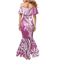 Hawaii Puakenikeni And Maile Lei Mermaid Dress Pink Polynesian Shark Tattoo DT05