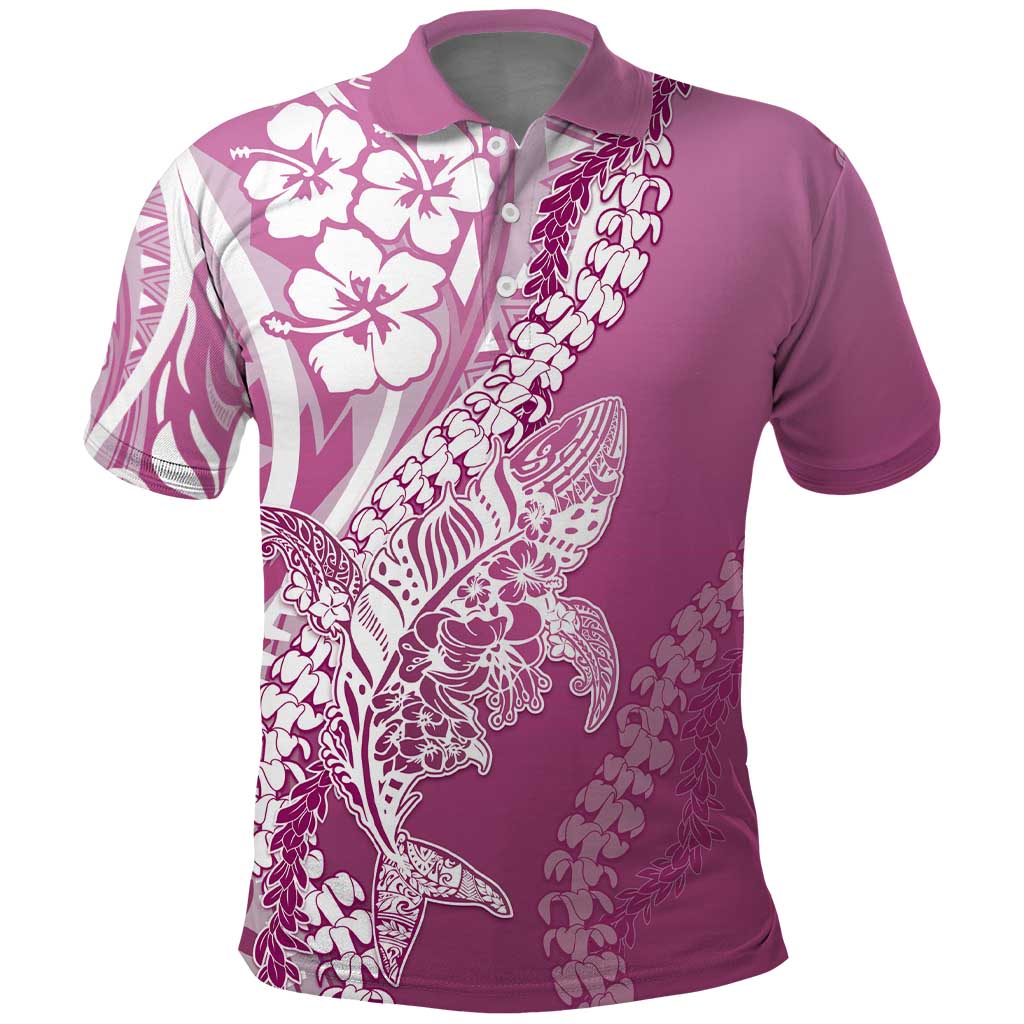 Hawaii Puakenikeni And Maile Lei Polo Shirt Pink Polynesian Shark Tattoo DT05