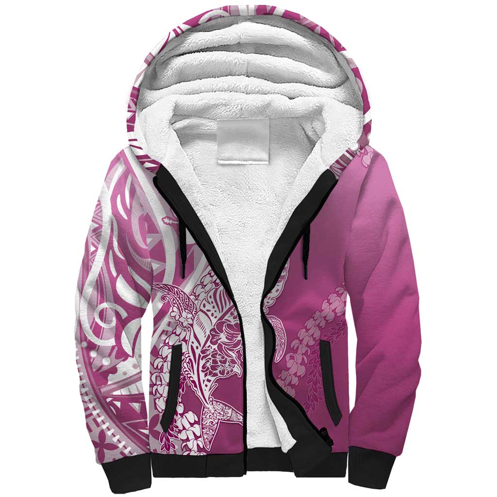 Hawaii Puakenikeni And Maile Lei Sherpa Hoodie Pink Polynesian Shark Tattoo DT05