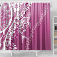 Hawaii Puakenikeni And Maile Lei Shower Curtain Pink Polynesian Shark Tattoo DT05