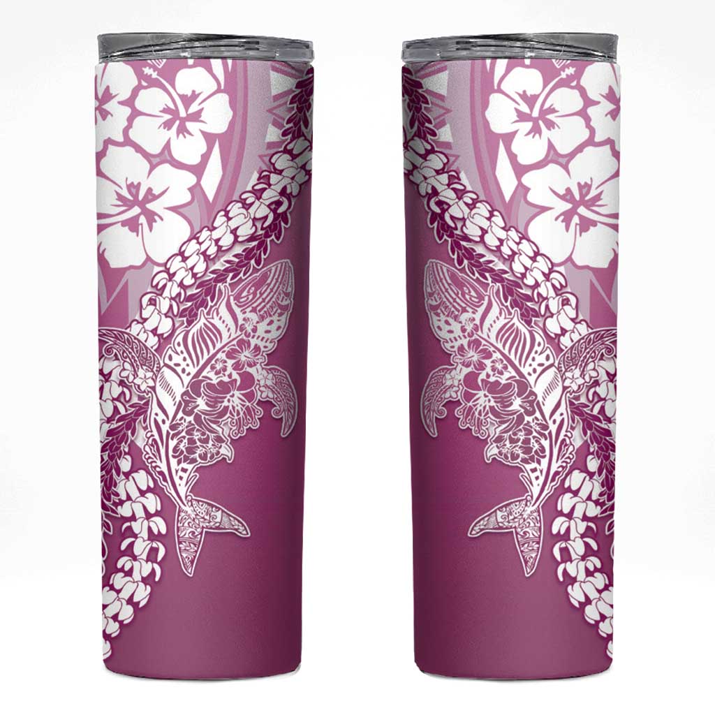 Hawaii Puakenikeni And Maile Lei Skinny Tumbler Pink Polynesian Shark Tattoo DT05