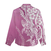 Hawaii Puakenikeni And Maile Lei Women Casual Shirt Pink Polynesian Shark Tattoo DT05