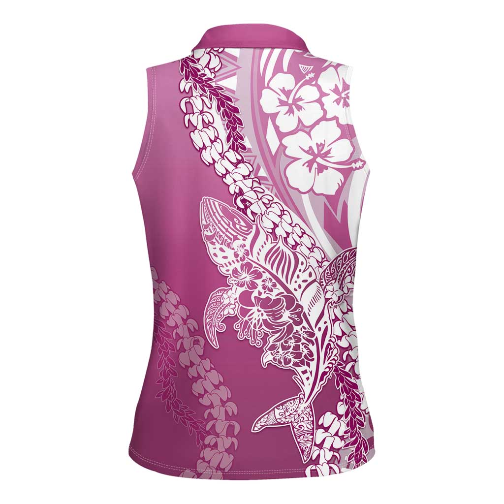 Hawaii Puakenikeni And Maile Lei Women Sleeveless Polo Shirt Pink Polynesian Shark Tattoo DT05
