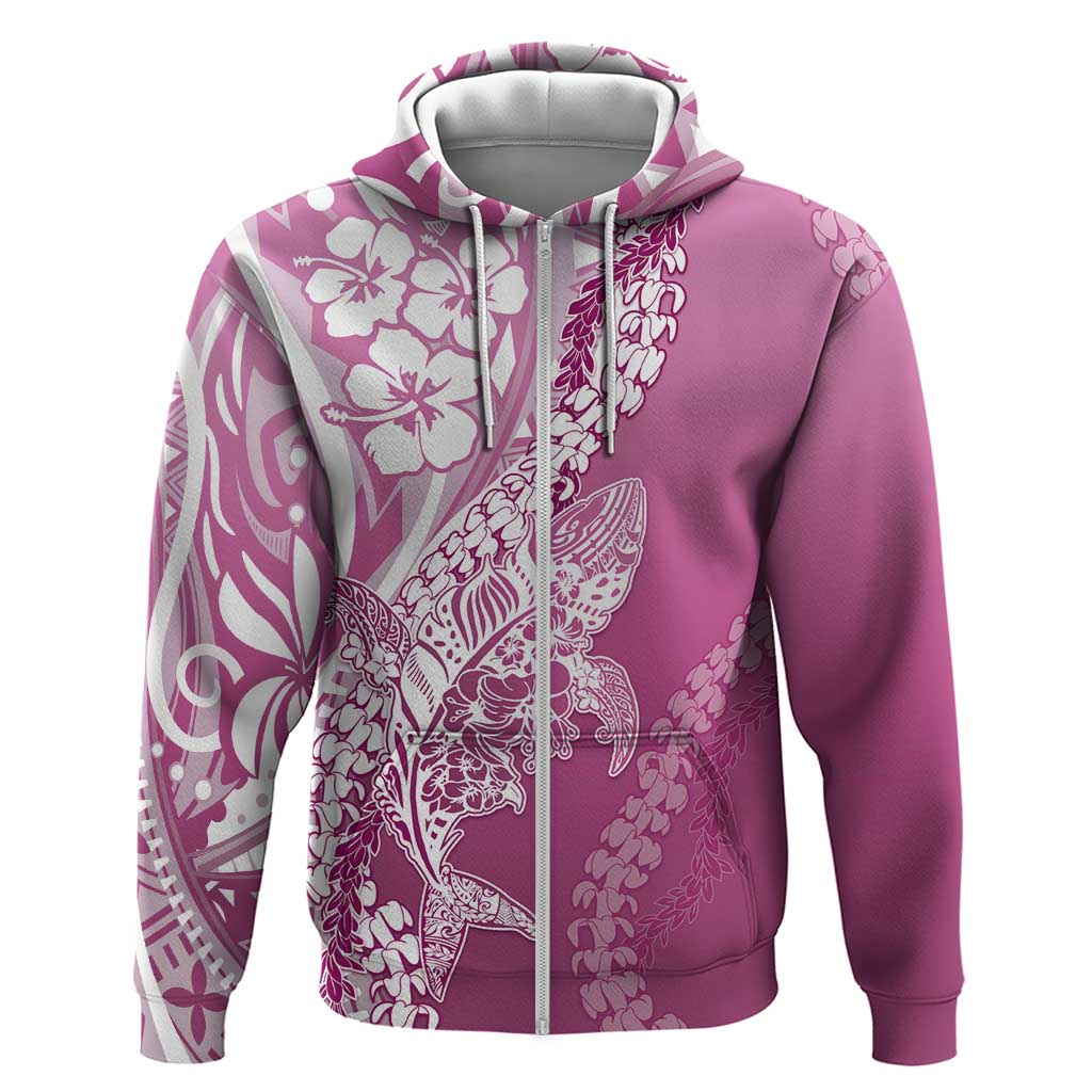 Hawaii Puakenikeni And Maile Lei Zip Hoodie Pink Polynesian Shark Tattoo DT05