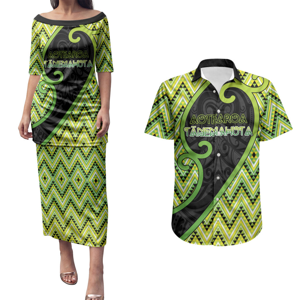Custom Aotearoa Atua Tanemahuta Couples Matching Puletasi and Hawaiian Shirt God Of Forests Koru Patterns Koru Patterns