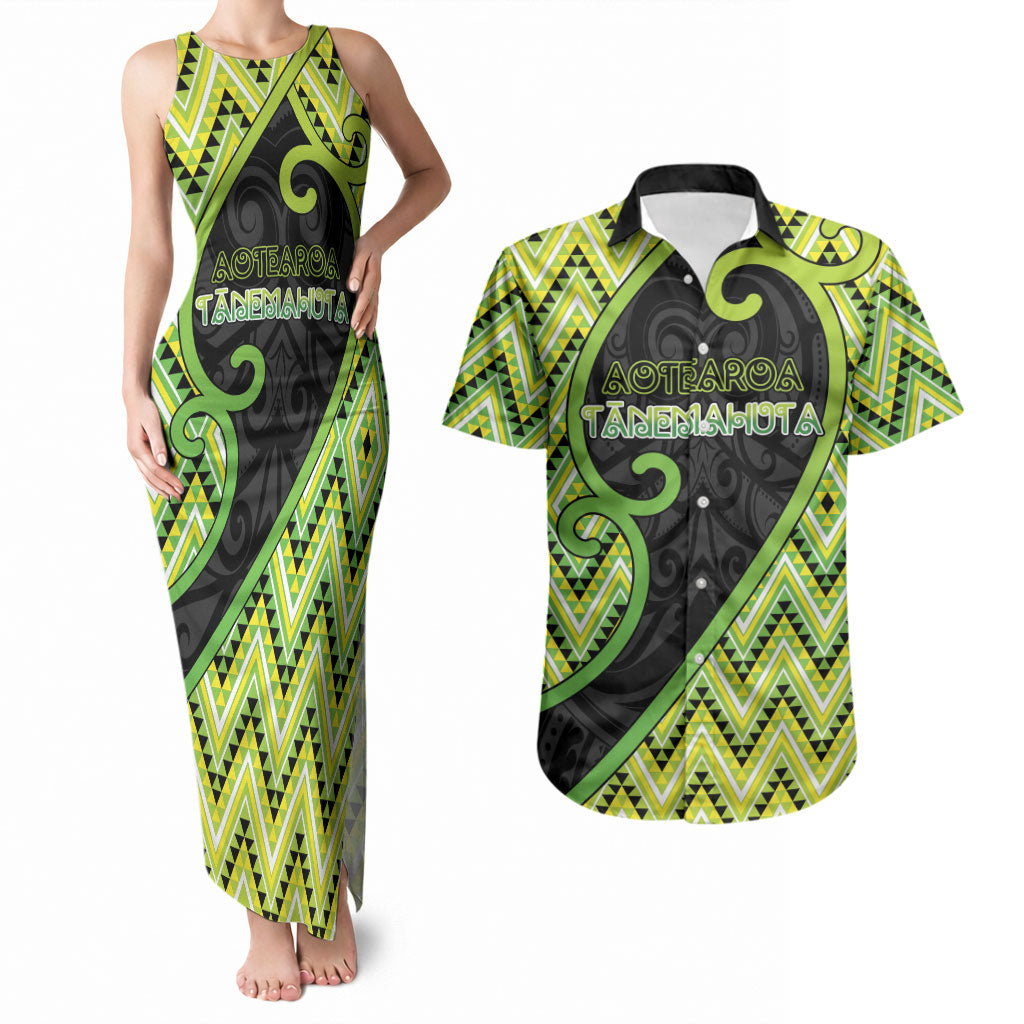 Custom Aotearoa Atua Tanemahuta Couples Matching Tank Maxi Dress and Hawaiian Shirt God Of Forests Koru Patterns Koru Patterns