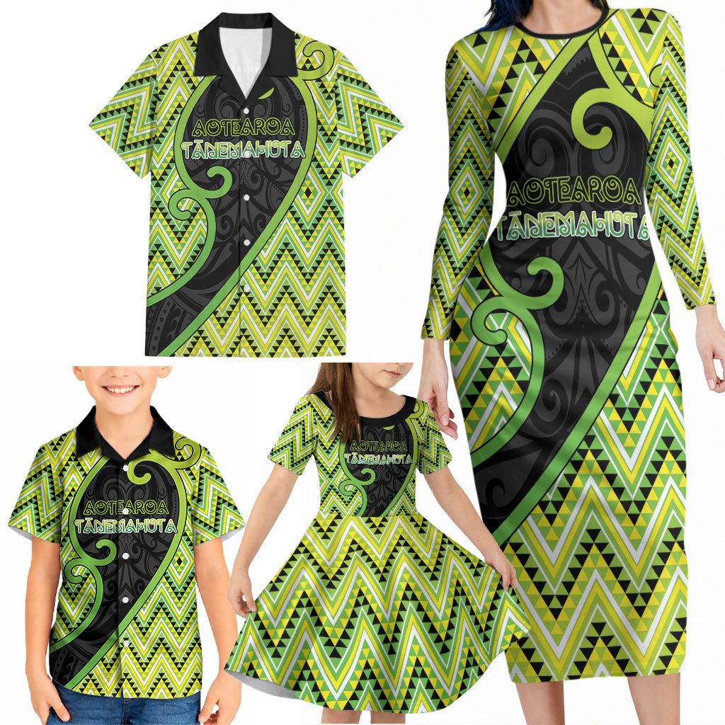 Custom Aotearoa Atua Tanemahuta Family Matching Long Sleeve Bodycon Dress and Hawaiian Shirt God Of Forests Koru Patterns Koru Patterns