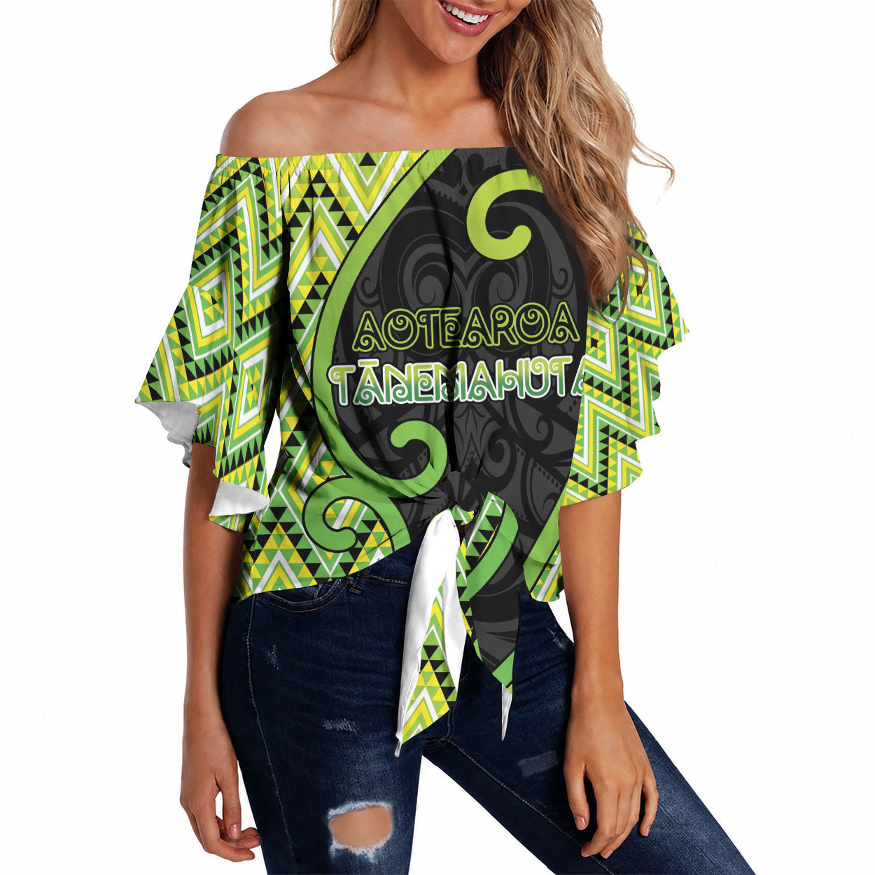 Custom Aotearoa Atua Tanemahuta Off Shoulder Wrap Waist Top God Of Forests Koru Patterns Koru Patterns