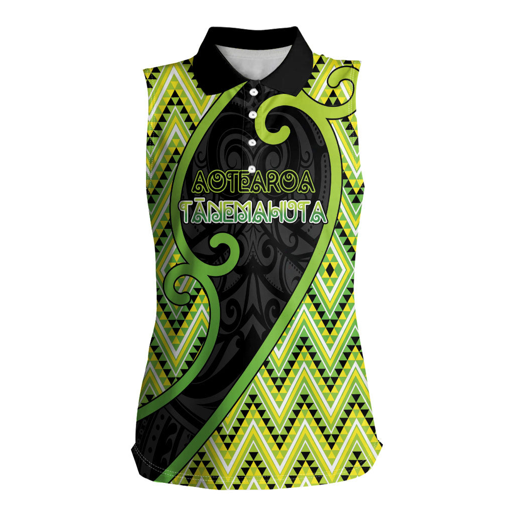 Custom Aotearoa Atua Tanemahuta Women Sleeveless Polo Shirt God Of Forests Koru Patterns Koru Patterns