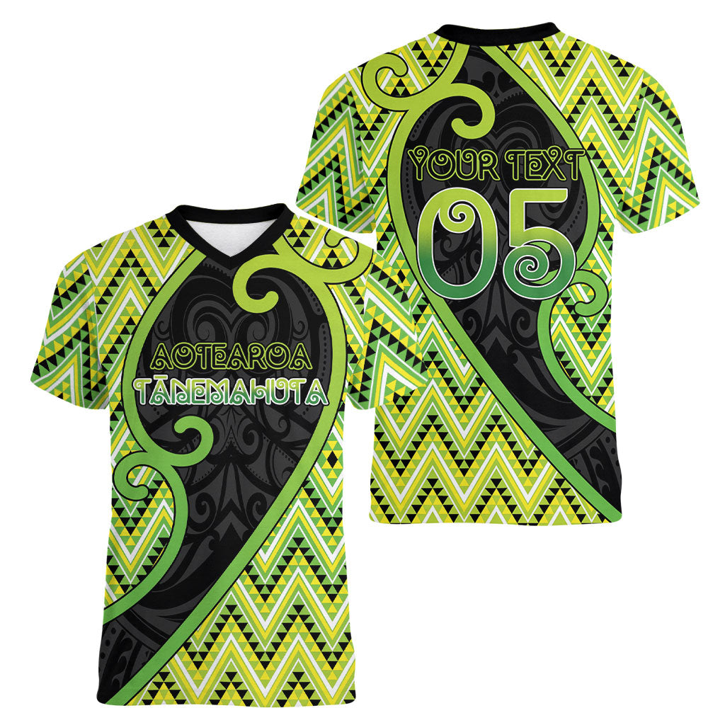Custom Aotearoa Atua Tanemahuta Women V-Neck T-Shirt God Of Forests Koru Patterns Koru Patterns