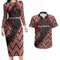 Custom Aotearoa Atua Tumatauenga Couples Matching Long Sleeve Bodycon Dress and Hawaiian Shirt God Of War Koru Patterns