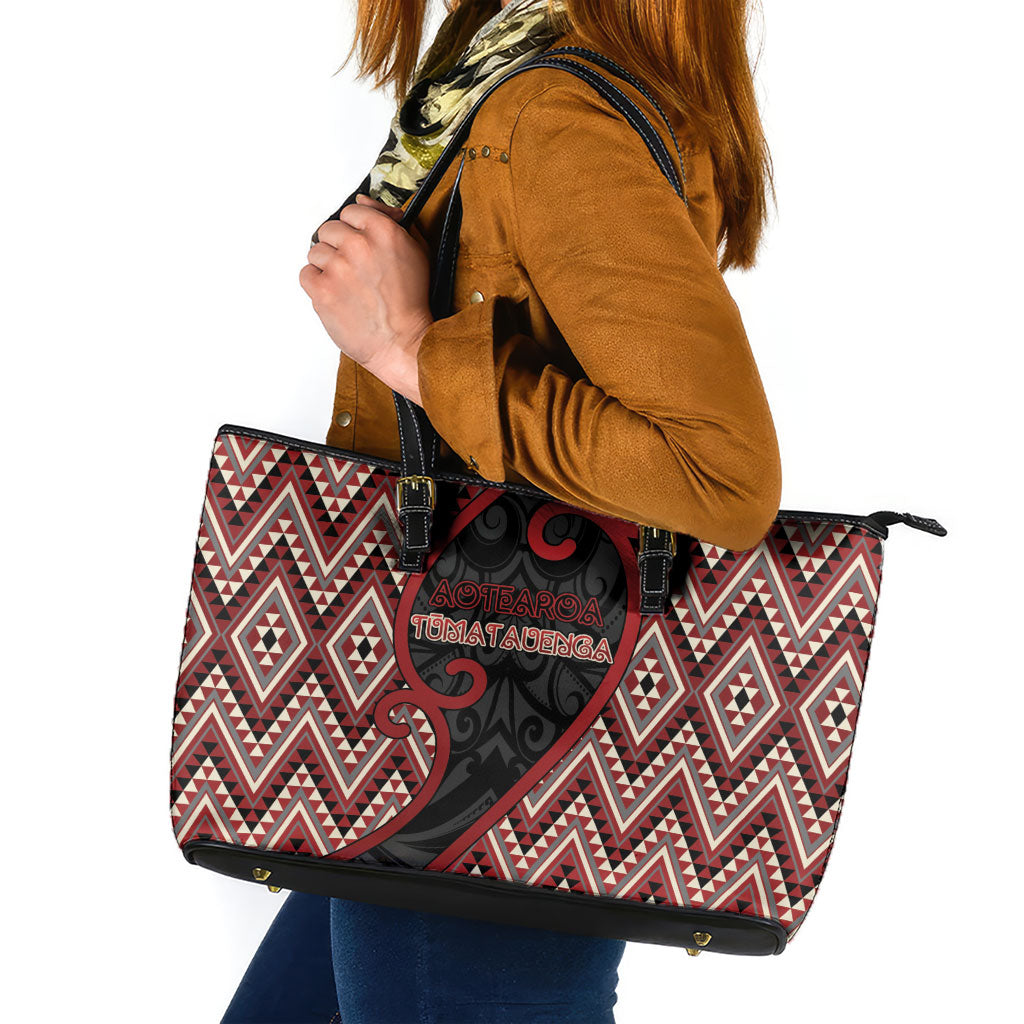 Aotearoa Atua Tumatauenga Leather Tote Bag God Of War Koru Patterns