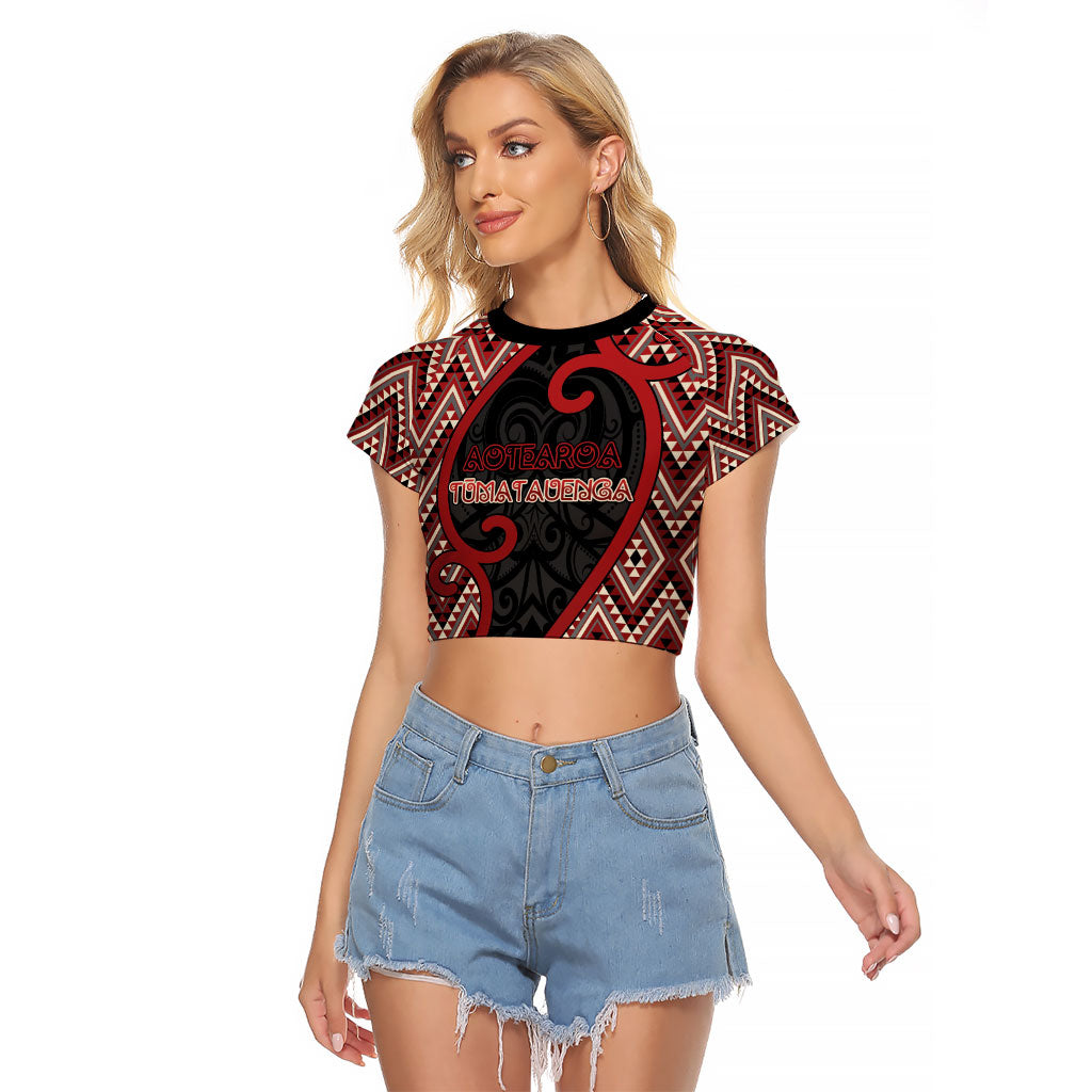 Custom Aotearoa Atua Tumatauenga Raglan Cropped T Shirt God Of War Koru Patterns