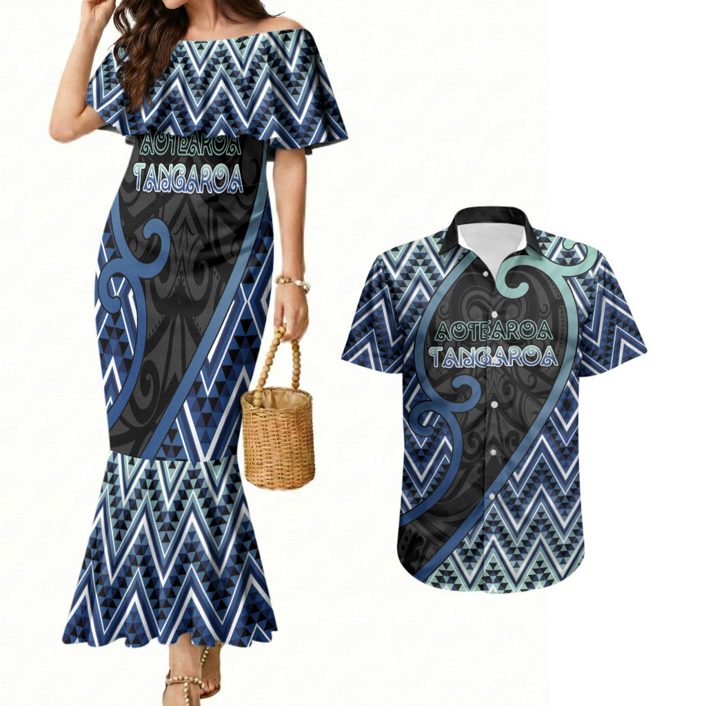 Custom Aotearoa Atua Tangaroa Couples Matching Mermaid Dress and Hawaiian Shirt God Of Ocean Koru Patterns