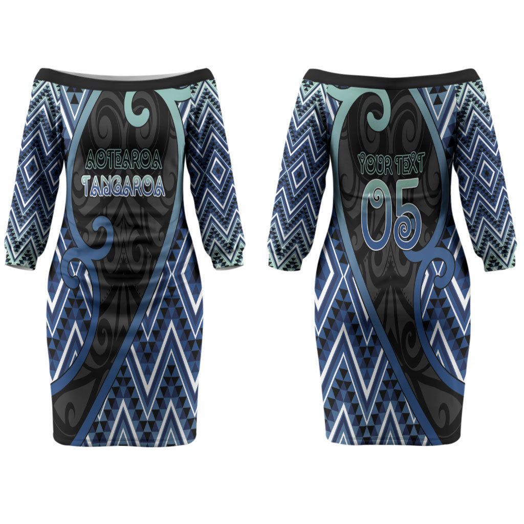 Custom Aotearoa Atua Tangaroa Couples Matching Off The Shoulder Long Sleeve Dress and Hawaiian Shirt God Of Ocean Koru Patterns