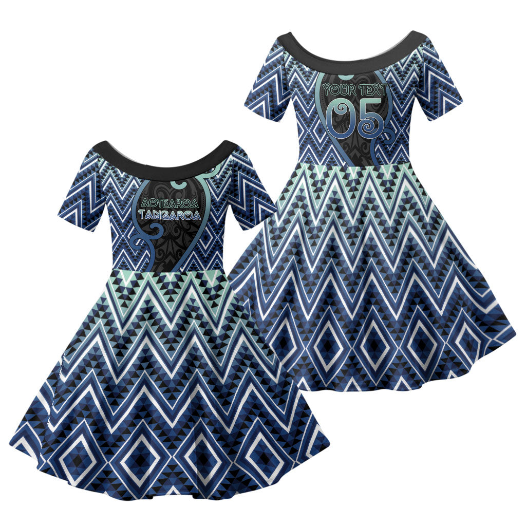 Custom Aotearoa Atua Tangaroa Family Matching Off Shoulder Short Dress and Hawaiian Shirt God Of Ocean Koru Patterns