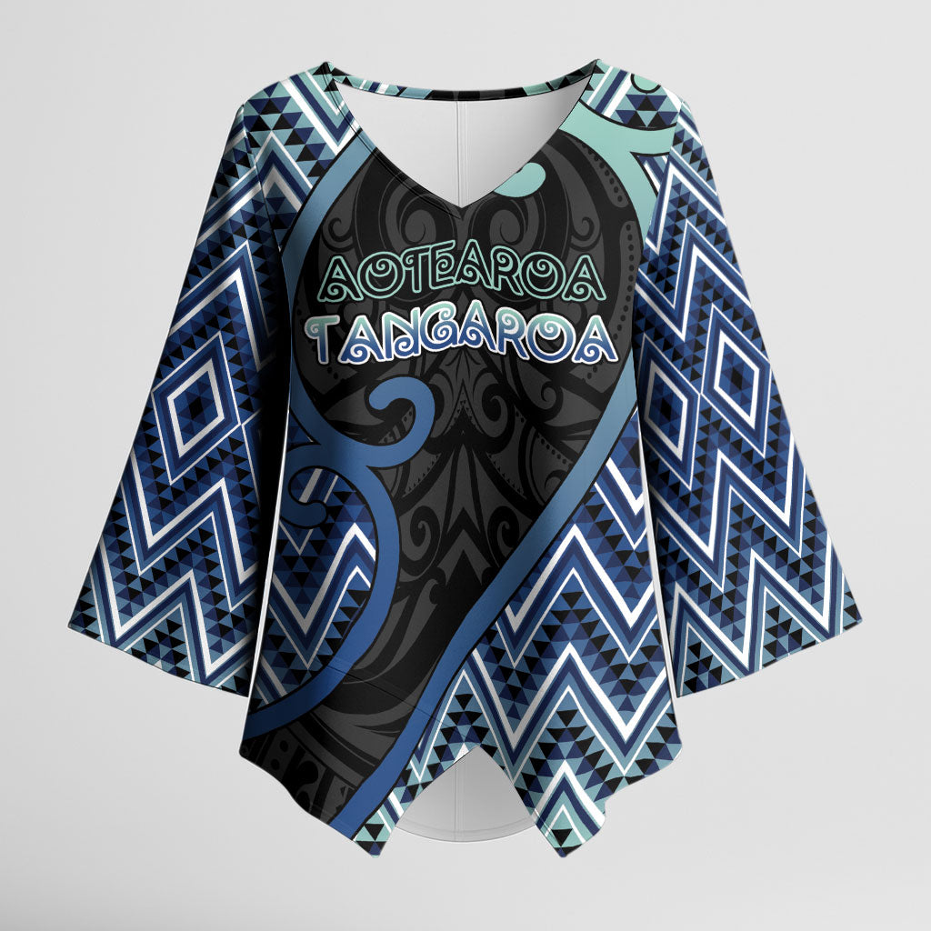 Custom Aotearoa Atua Tangaroa Kimono Sleeve Blouse God Of Ocean Koru Patterns
