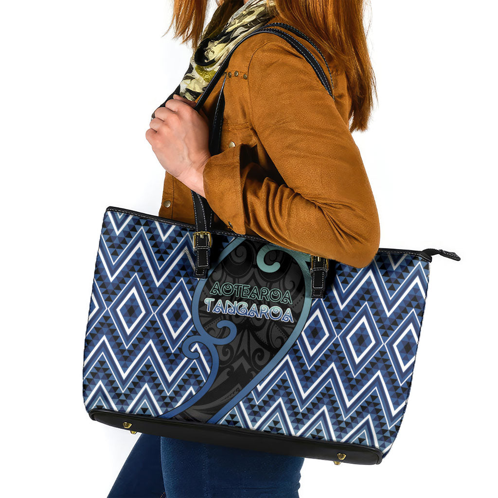 Aotearoa Atua Tangaroa Leather Tote Bag God Of Ocean Koru Patterns