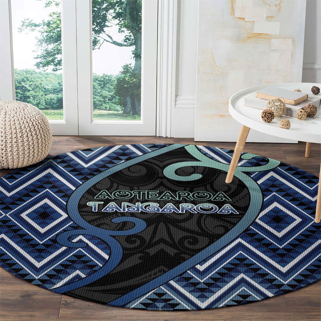 Aotearoa Atua Tangaroa Round Carpet God Of Ocean Koru Patterns