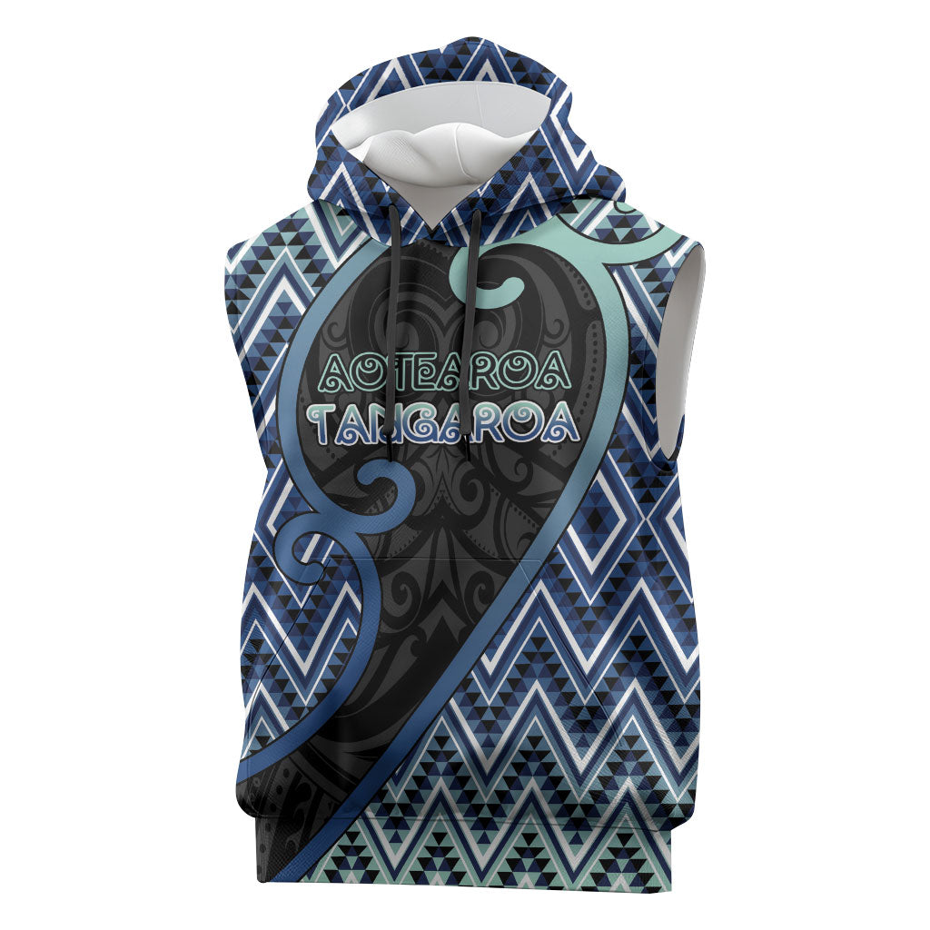 Custom Aotearoa Atua Tangaroa Sleeveless Hoodie God Of Ocean Koru Patterns