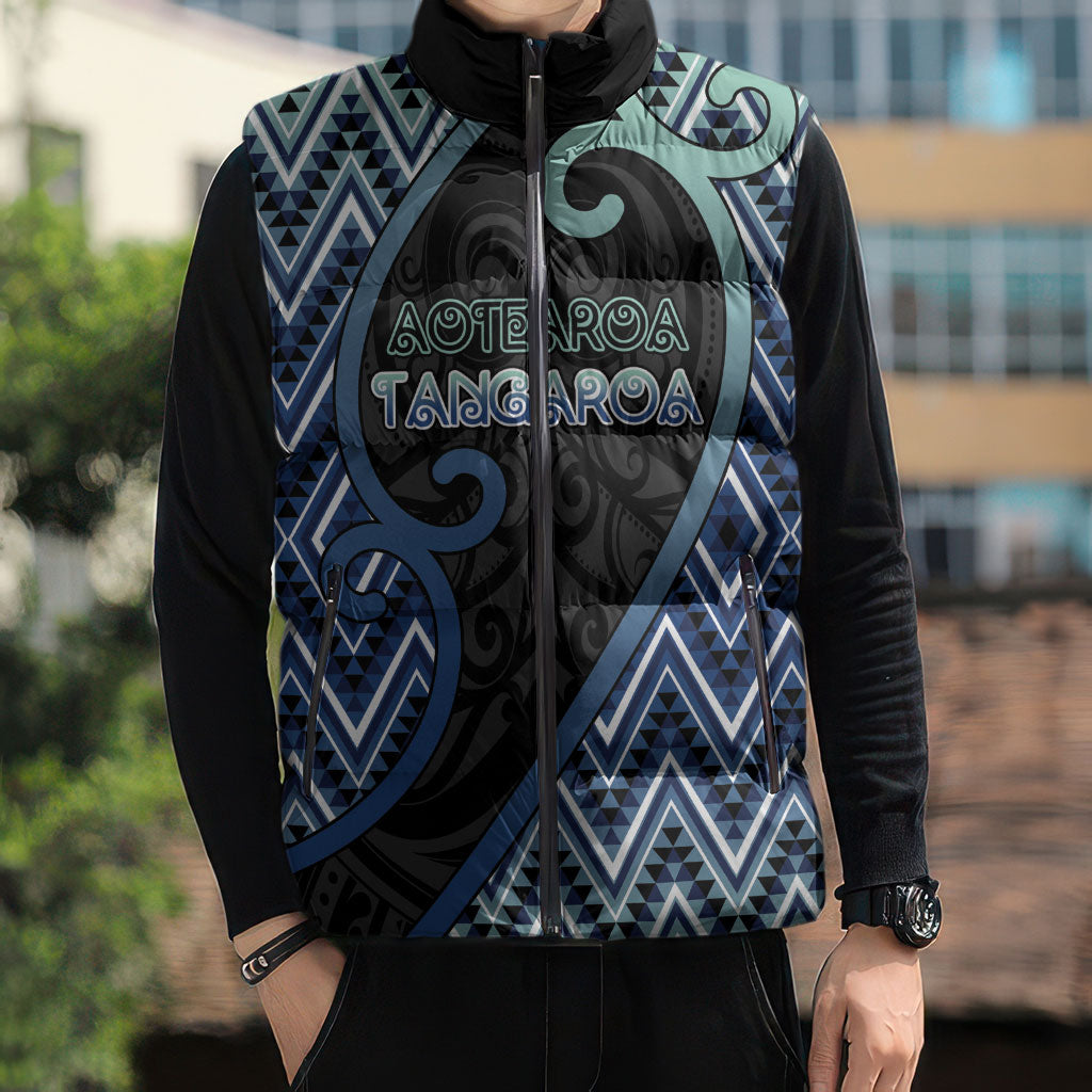 Custom Aotearoa Atua Tangaroa Sleeveless Puffer Jacket God Of Ocean Koru Patterns