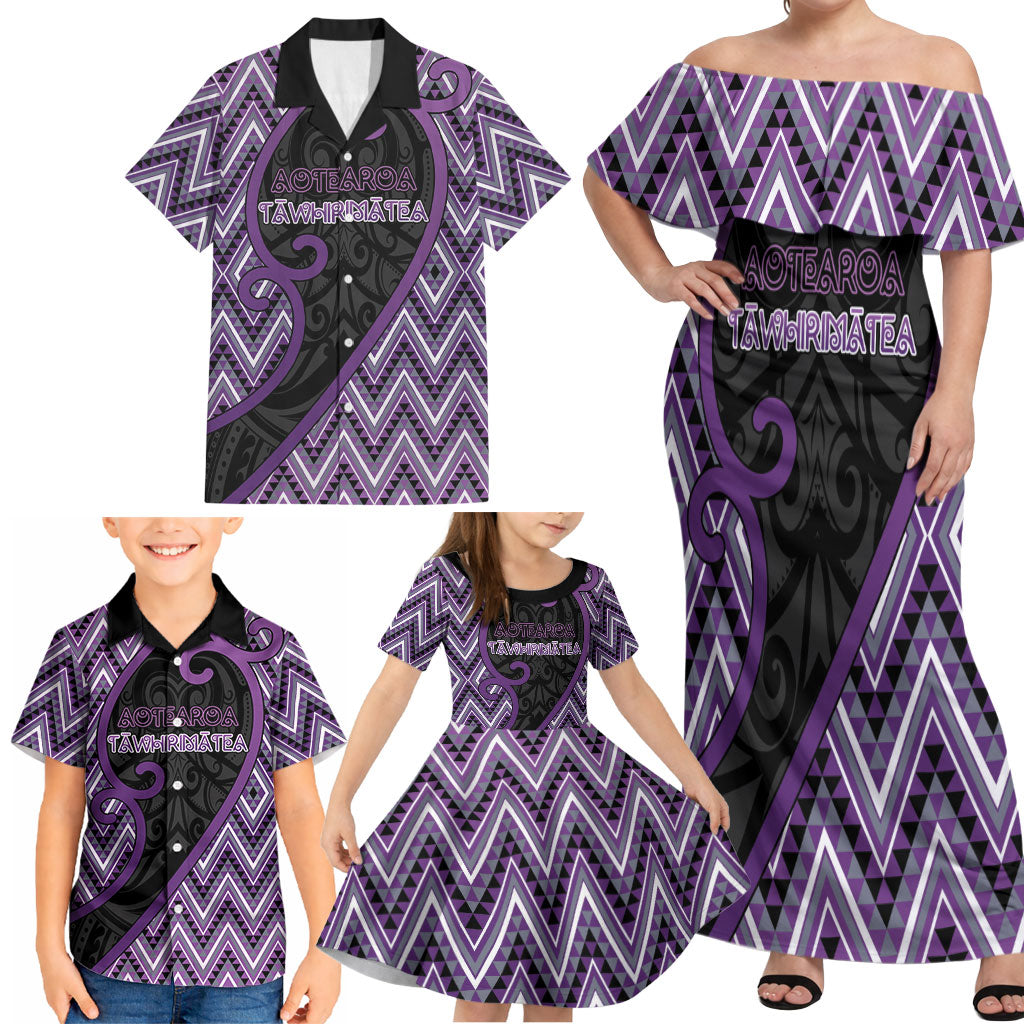 Custom Aotearoa Atua Tawhirimatea Family Matching Off Shoulder Maxi Dress and Hawaiian Shirt God Of Storms Koru Patterns