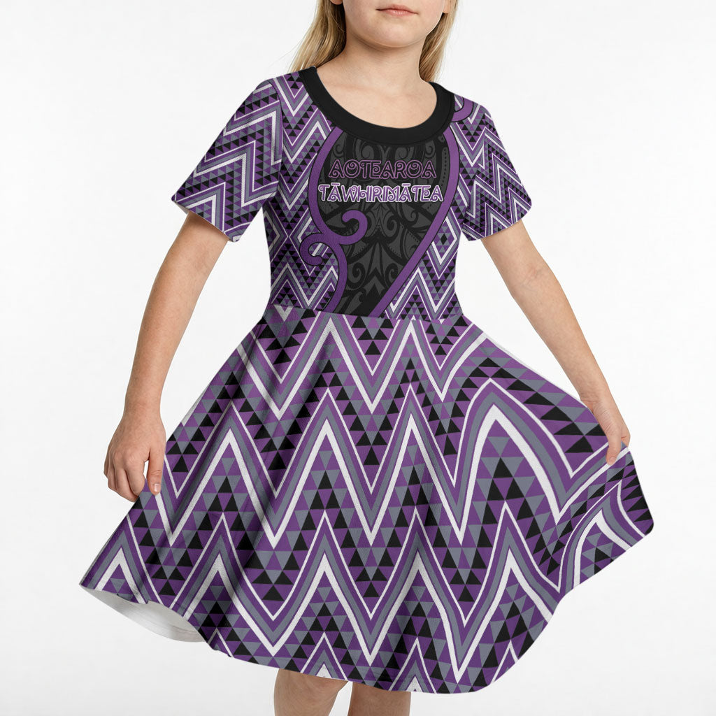Custom Aotearoa Atua Tawhirimatea Kid Short Sleeve Dress God Of Storms Koru Patterns