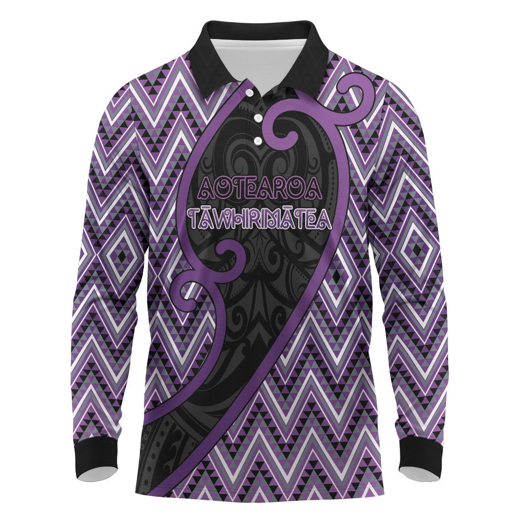 Custom Aotearoa Atua Tawhirimatea Long Sleeve Polo Shirt God Of Storms Koru Patterns
