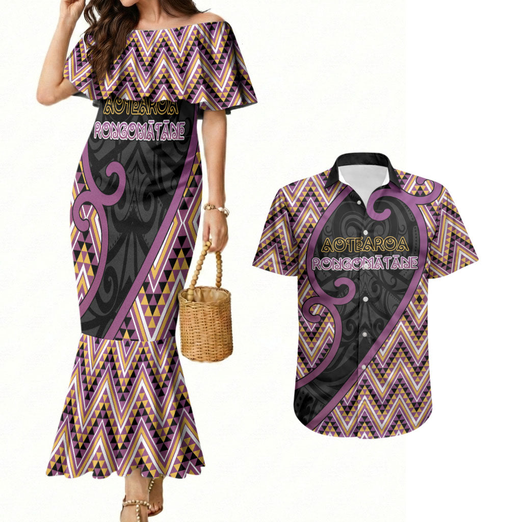 Custom Aotearoa Atua Rongomatane Couples Matching Mermaid Dress and Hawaiian Shirt God Of Cultivated Foods Koru Patterns