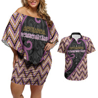 Custom Aotearoa Atua Rongomatane Couples Matching Off Shoulder Short Dress and Hawaiian Shirt God Of Cultivated Foods Koru Patterns